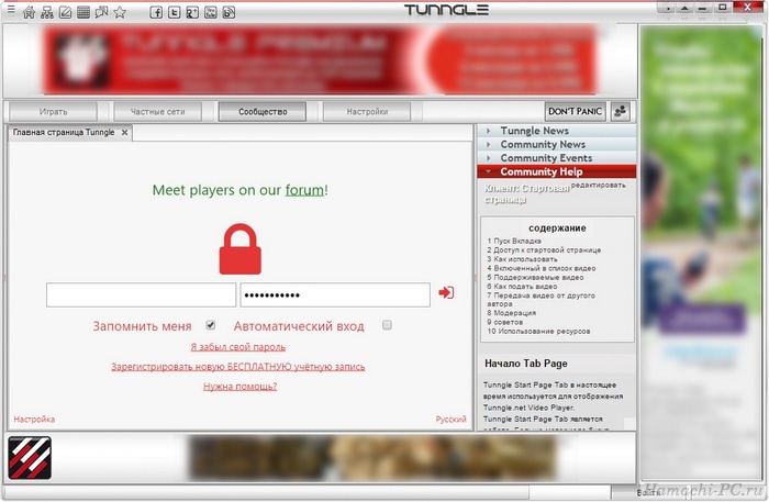 Авторизация в Tunngle